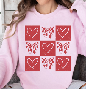 Bows & Hearts Checkered Crew Sweatshirt