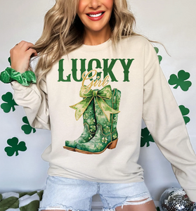 Lucky Girl Cowboy Boots T-Shirt or Crew Sweatshirt