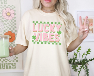 Lucky Vibes checkered T-Shirt or Crew Sweatshirt