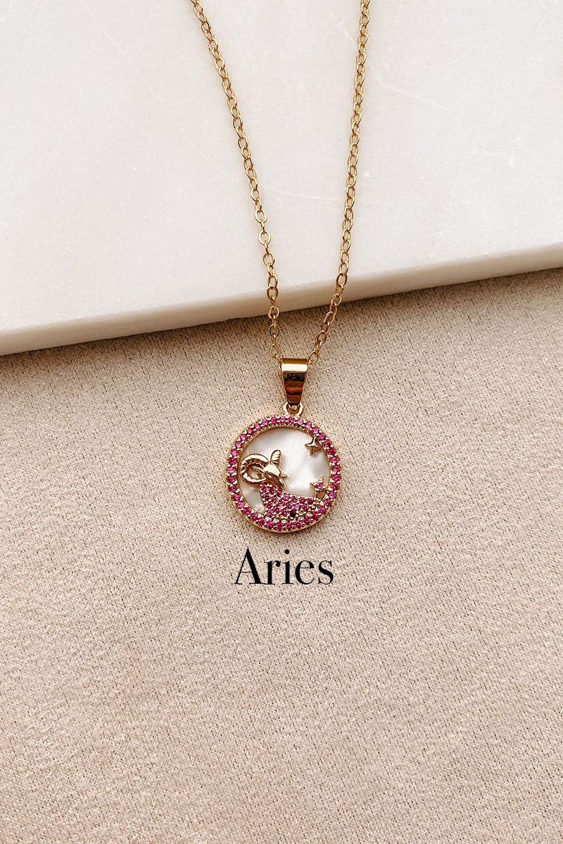 Boho Love Aries Zodiac Sign Charm Dainty Gold Necklace