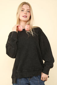 New In Black Mineral Washed French Terry Oversized Knit Top