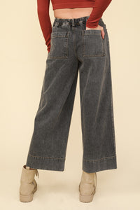 New In Black Wide Leg Denim Jean Pants