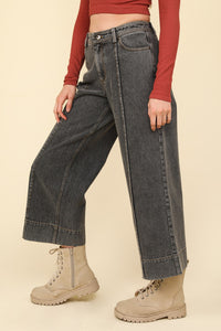 New In Black Wide Leg Denim Jean Pants