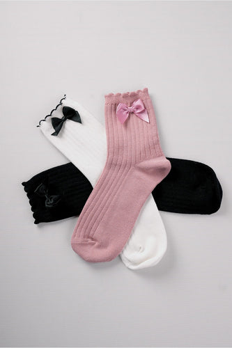 Side Bow Detail Ribbed Crew Socks