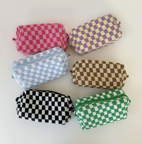 Checkered Makeup Cosmetic Pouch Bag