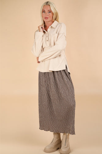 New In Chocolate Urquhart Check Printed Pleated Midi Skirt