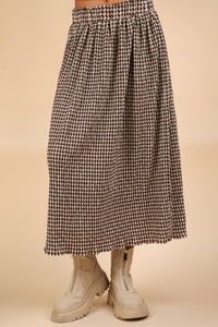 New In Chocolate Urquhart Check Printed Pleated Midi Skirt