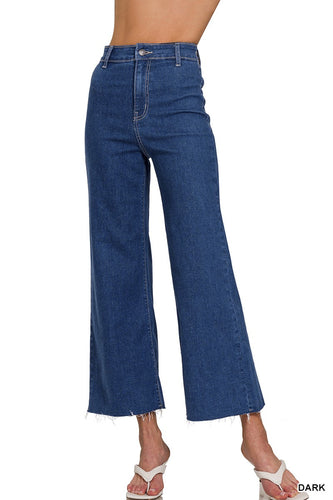 Zenana Dark Blue High Waist Wide Leg Straight Denim Pants