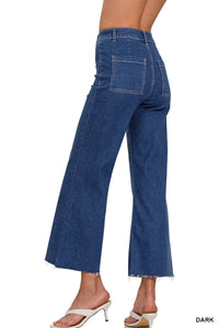 Zenana Dark Blue High Waist Wide Leg Straight Denim Pants