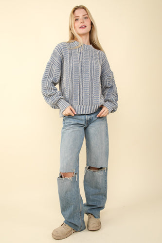 New In Denim Blue Two Tone Cozy Sweater Knit Top