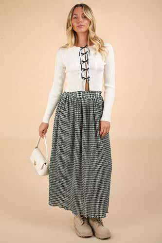 New In Forest Green Urquhart Check Printed Pleated Midi Skirt