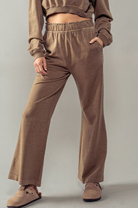 Urban Daisy Mocha Brown Mineral Washed Elastic Waist Wide Leg Sweatpants