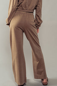 Urban Daisy Mocha Brown Mineral Washed Elastic Waist Wide Leg Sweatpants