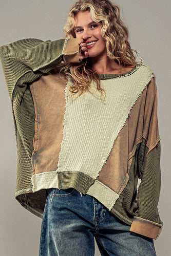 Oli & Hali Olive Green Textured Puzzle Crewneck Sweater