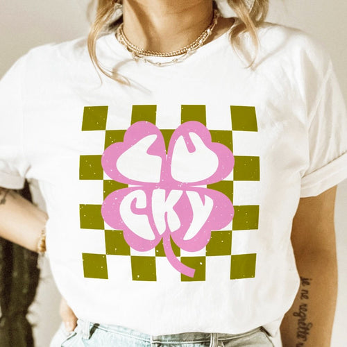 Lucky Checkered T-Shirt or Crew Sweatshirt