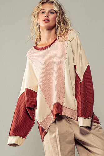 Oli & Hali Red & Pink Textured Puzzle Oversized Crewneck Sweater