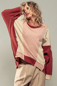 Oli & Hali Red & Pink Textured Puzzle Oversized Crewneck Sweater