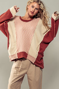 Oli & Hali Red & Pink Textured Puzzle Oversized Crewneck Sweater