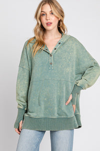 Sewn & Seen Sage Green Mineral Wash Hoodie Sweatshirt