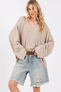 Sewn & Seen Taupe Mineral Washed Rib Loose Fit Top